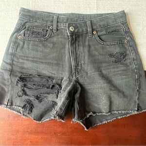 Distressed Black Denim Shorts